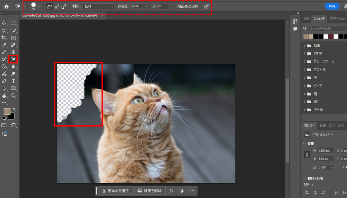 Photoshopの背景消しゴムツールを使う手順