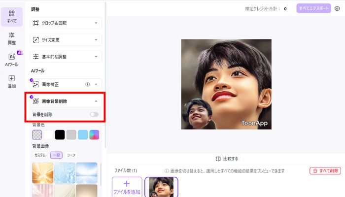 Step3.背景を削除をONにする