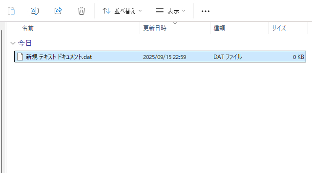 テキストエディタでDATファイルを保存する画面