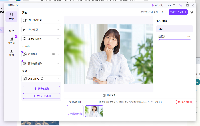 Uniconverterの透かし画像追加画面