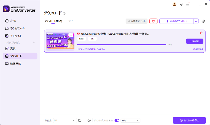 解析が完了しダウンロード可能な動画情報