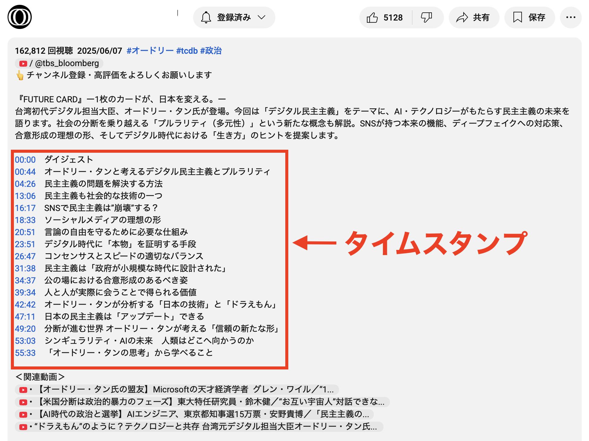 YouTubeのタイムスタンプ機能