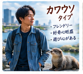 20〜30代の日本人男性＋カワウソ