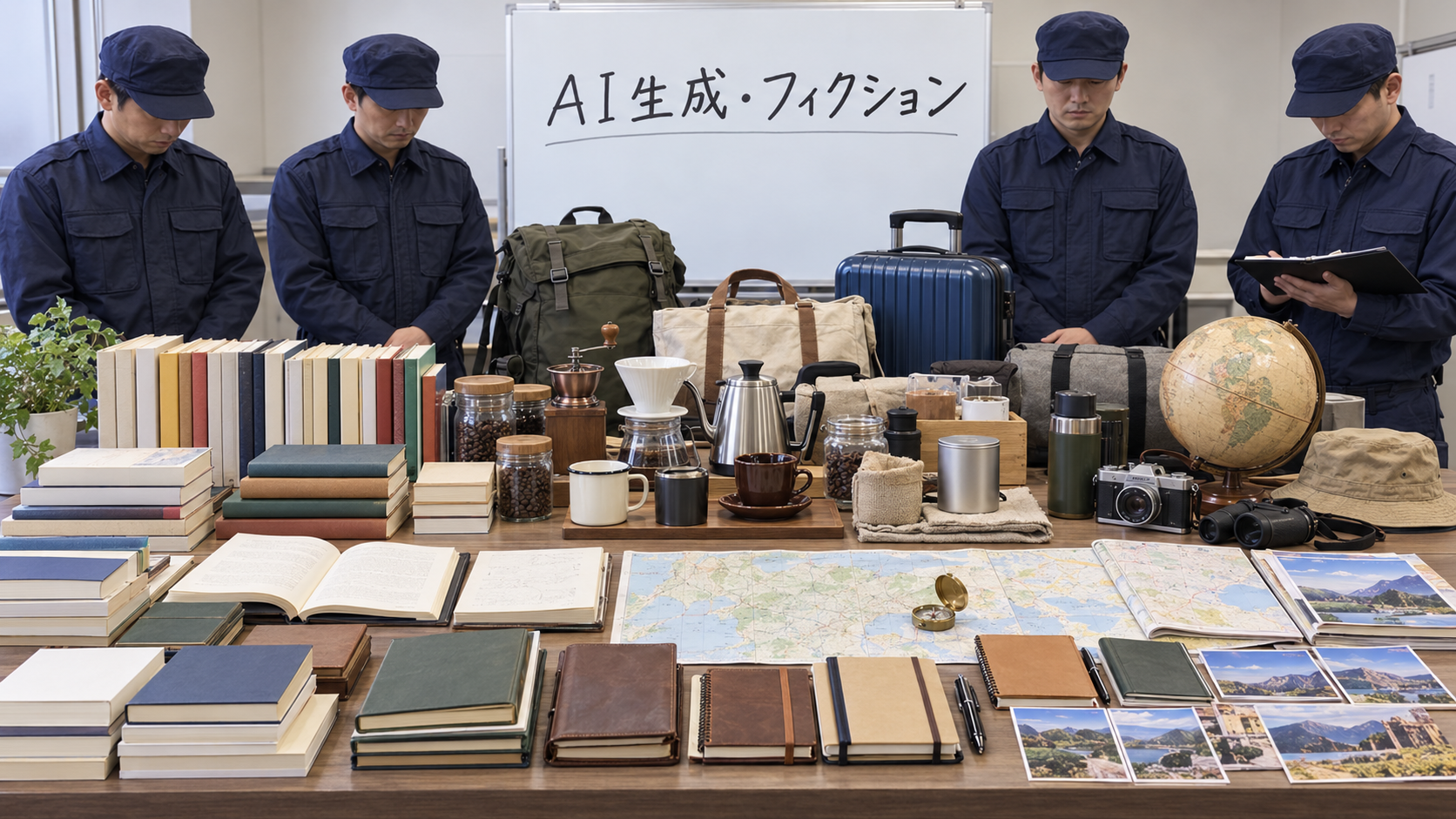 今回指定した読書、コーヒー、旅行の品物だけで作った架空の画像