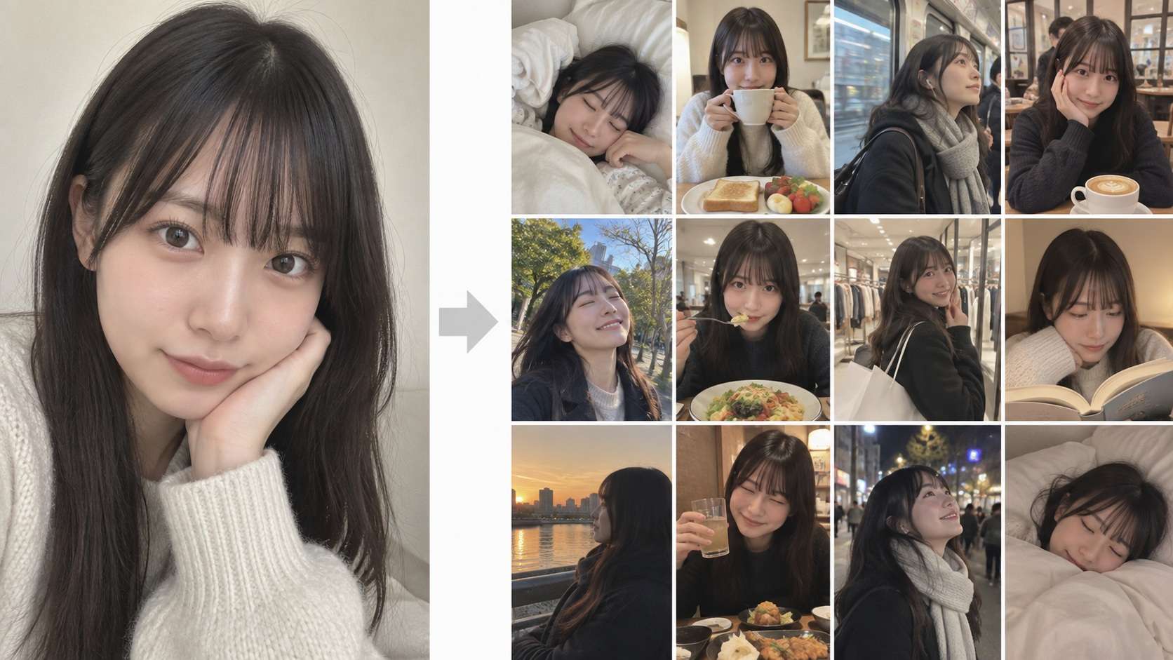 参考画像から作成したAIカメラロールのビフォーアフター