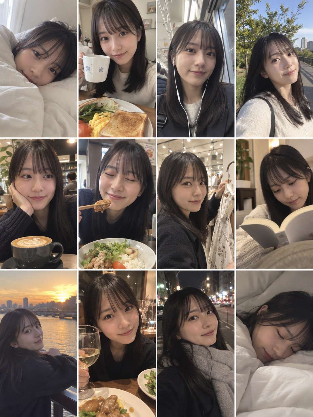 AIカメラロールの完成例|朝から夜までの1日分の写真