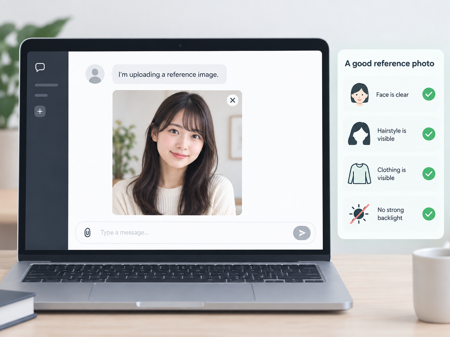 ChatGPTにAIカメラロール用の参考画像をアップロードする画面
