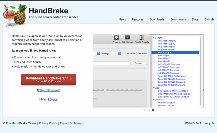 HandBrakeの操作画面