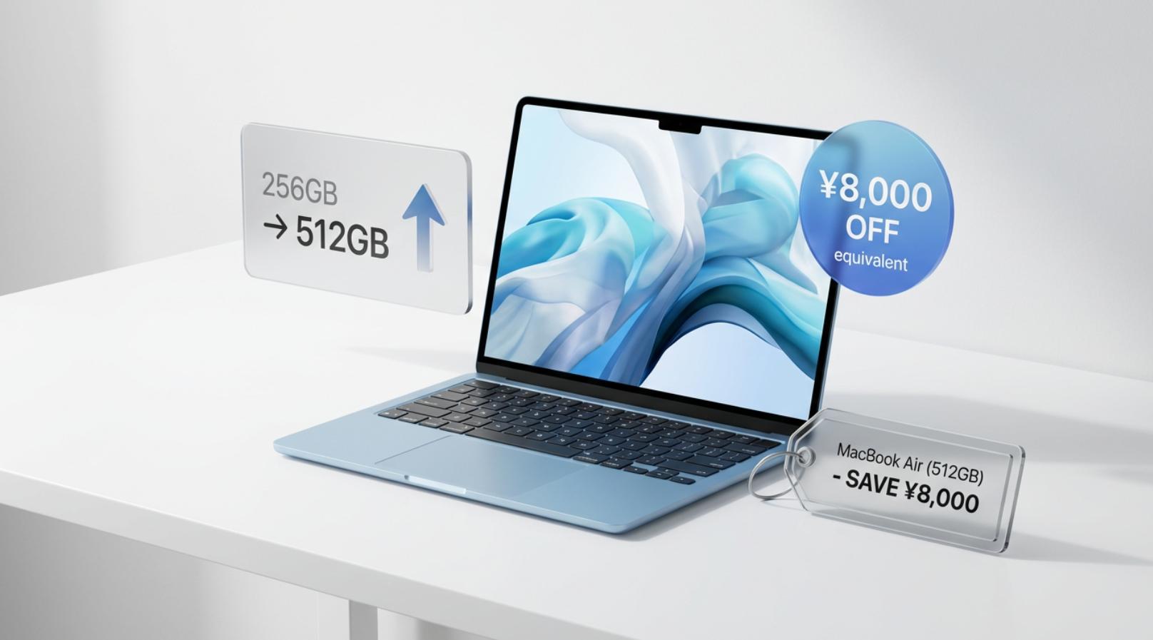 MacBook Air M5の投資対効果：標準ストレージ256GB→512GB倍増で実質¥8,000値下げ相当