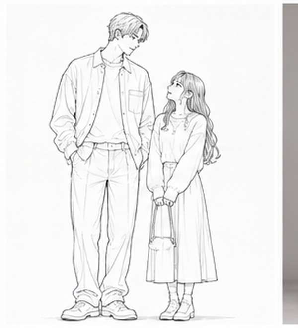 シンプル線画で作った推しとの身長差AI画像