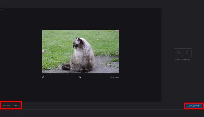 出力形式をMP4にしエクスポートをクリック